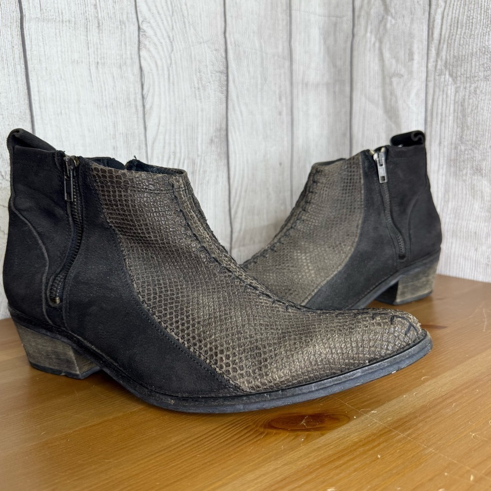 Free People Flying Ranch Black Leather Snakeskin Ankle Boot Size EU 41 US 10